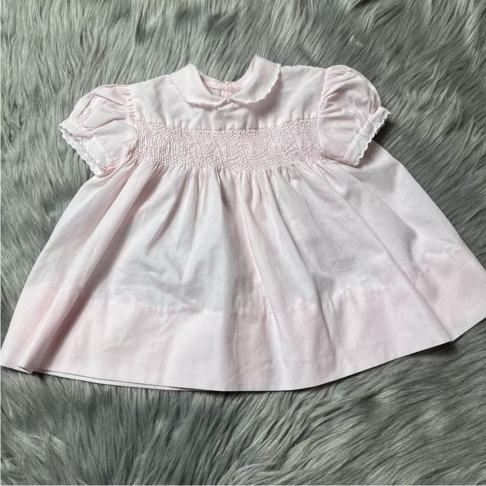 Vintage Baby Girls Infant Smocked Light Pink Dress
